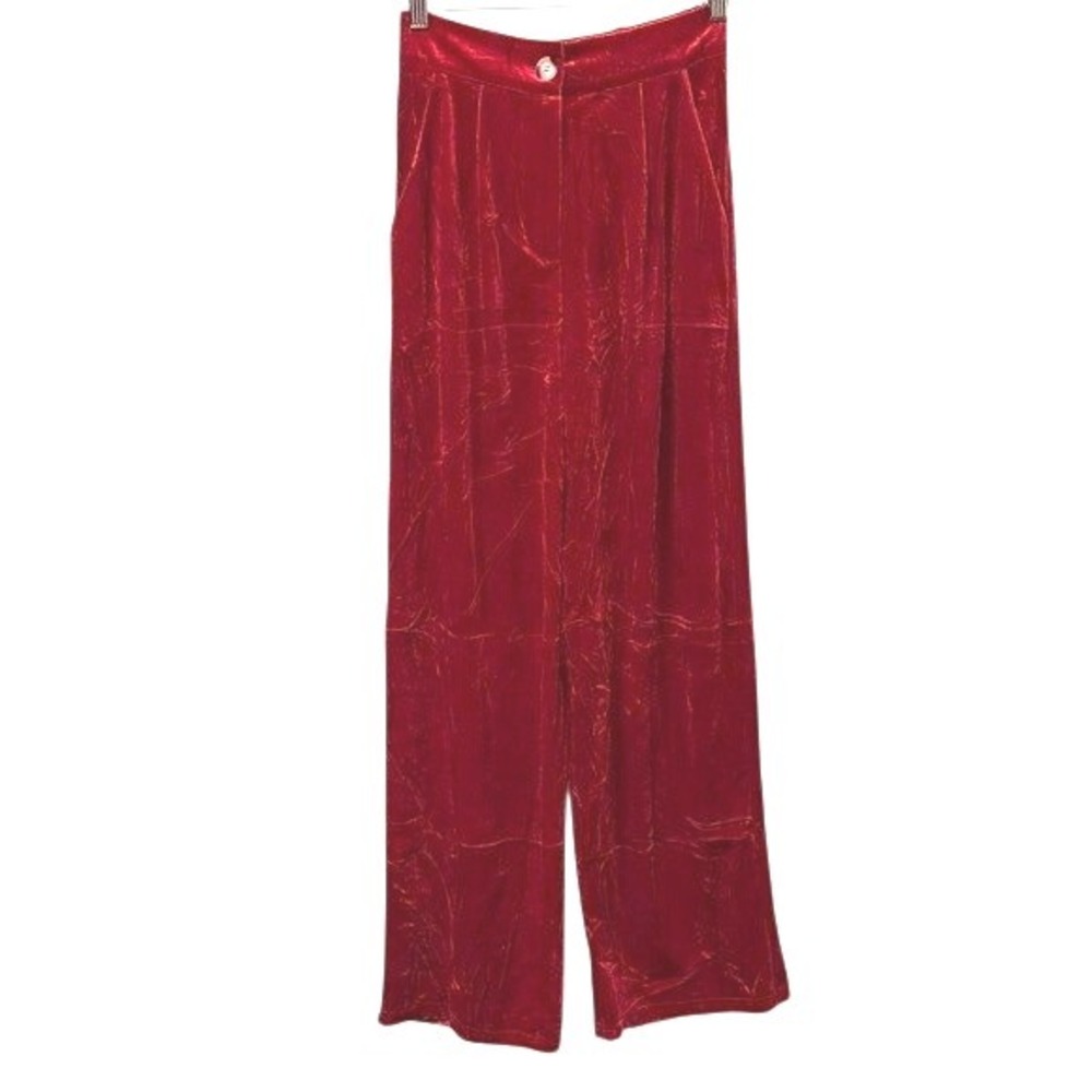Womens Holiday Party Red Velvet High Waisted Elastic Back Stretchy Pants Size S